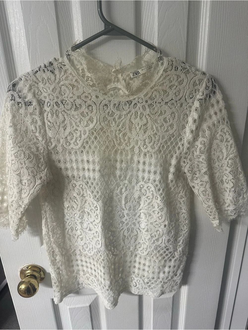 Zara White Crochet Lace Short-Sleeve Top - Picture 2 of 4